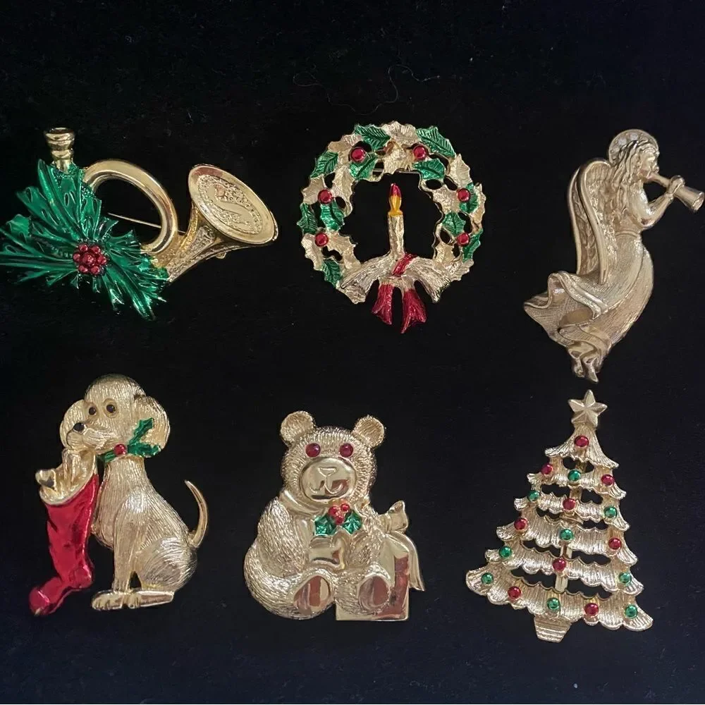 Lot of 6 Vintage Gerry’s Christmas Pins / Brooches Christmas Jewelry